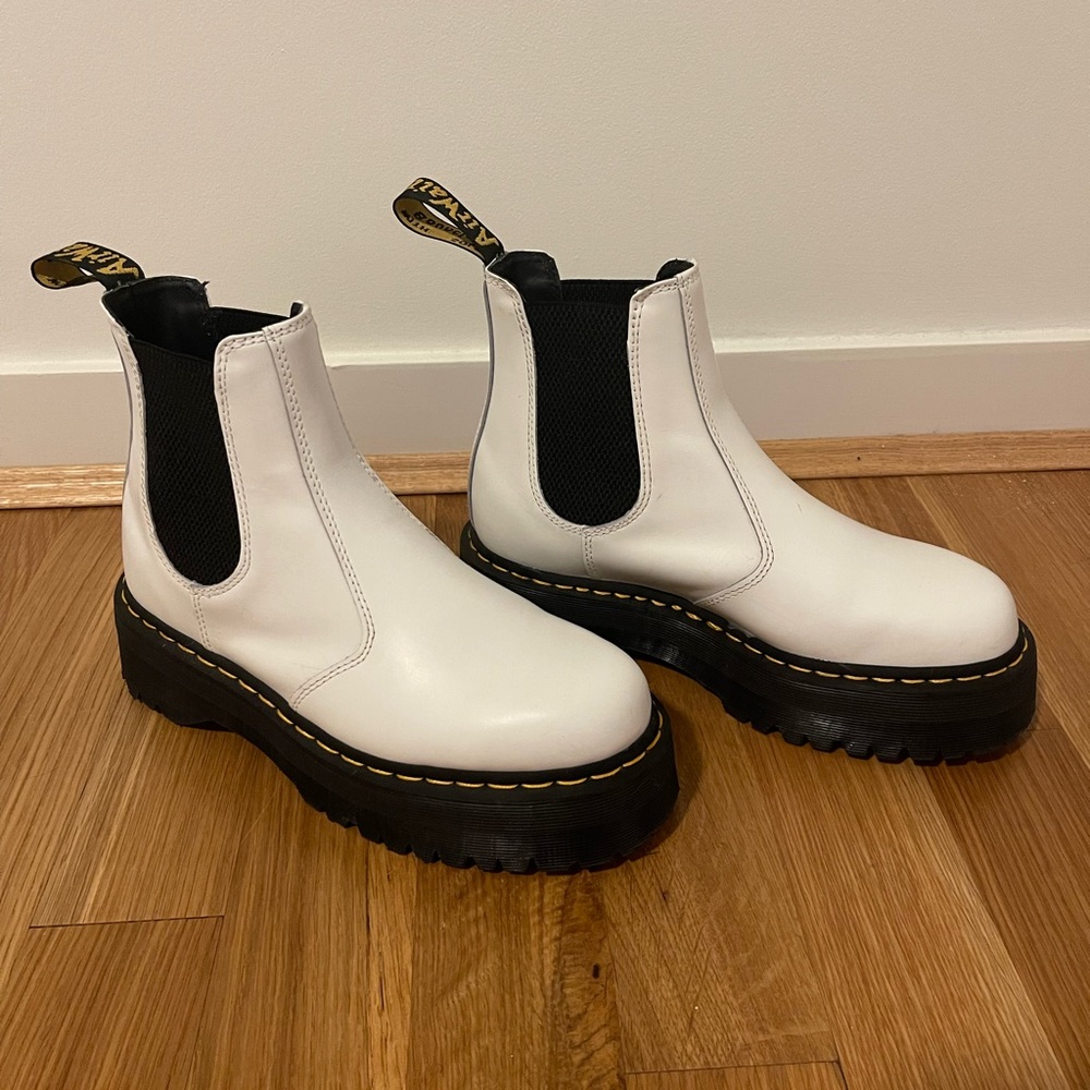 Dr. Martens 2976 Quad Platform Womens White Chelsea Boots